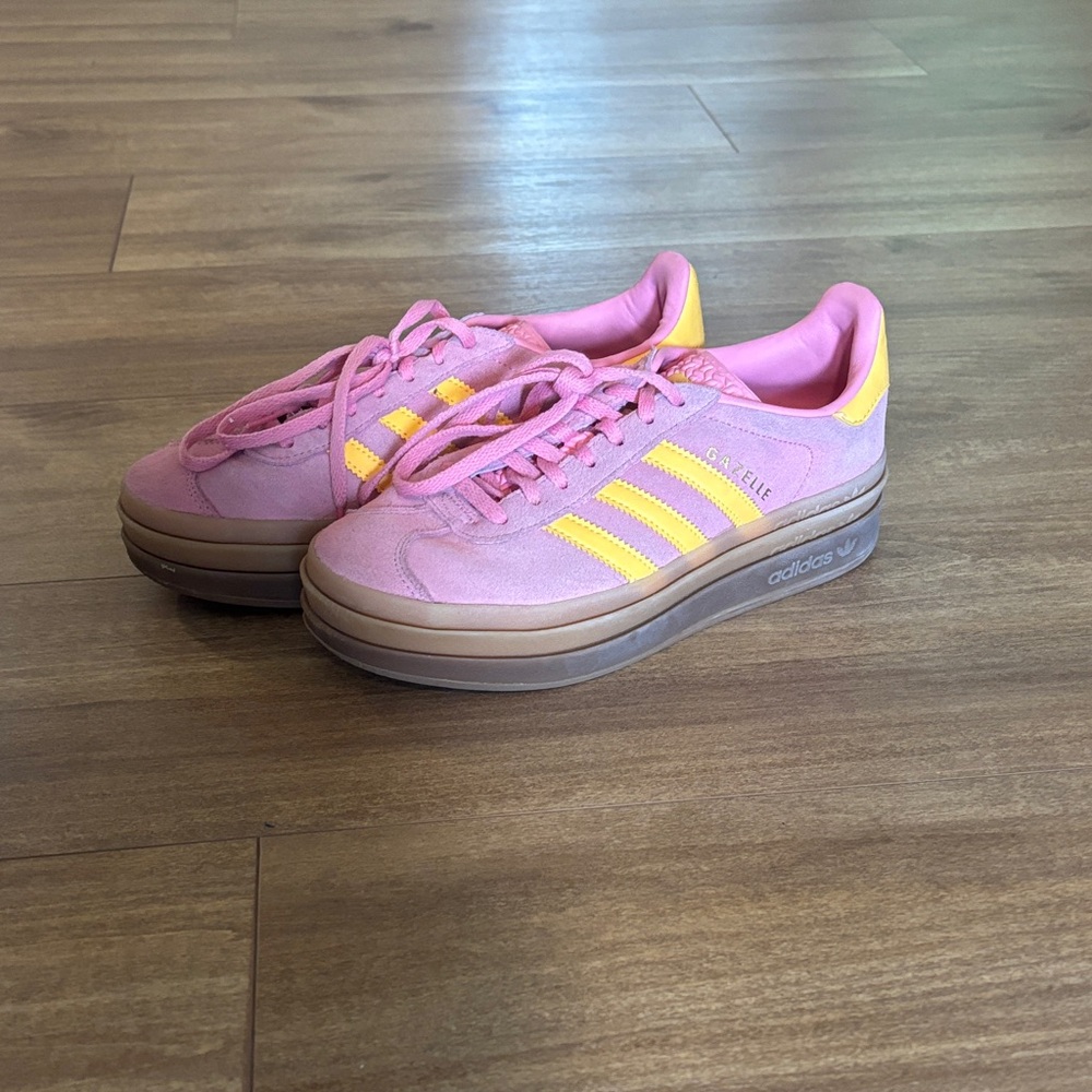 Adidas pink and yellow Gazelles, 7.5 women’s shoe